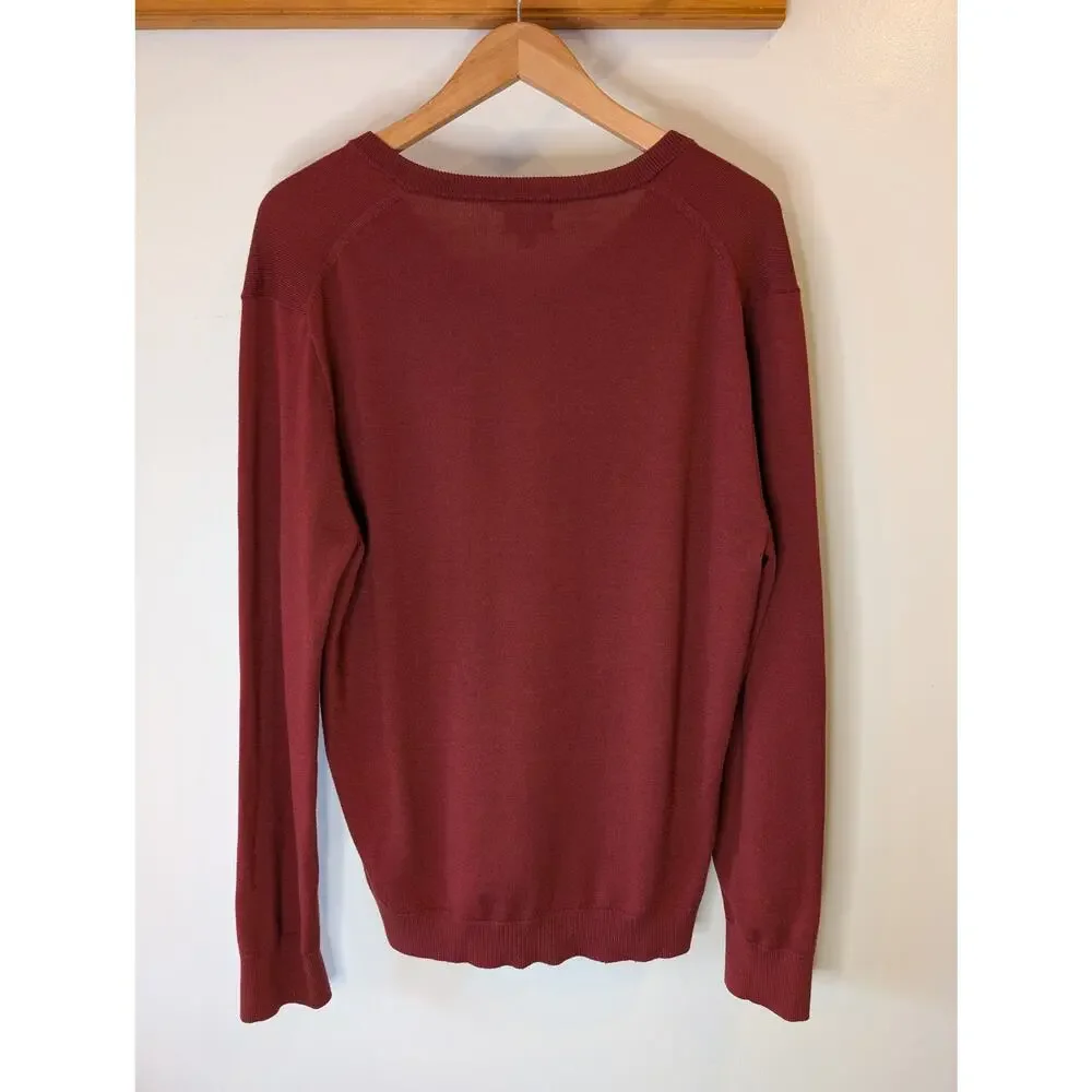 J.Crew 100% Merino Wool V-Neck Sweater Burgundy Slim Fit Mens Size L